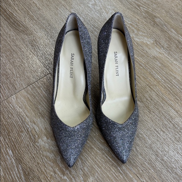 Sarah Flint Perfect Pump 85 Gunmetal Lame Glittered Iridescent Metallic Heels - Picture 7 of 14